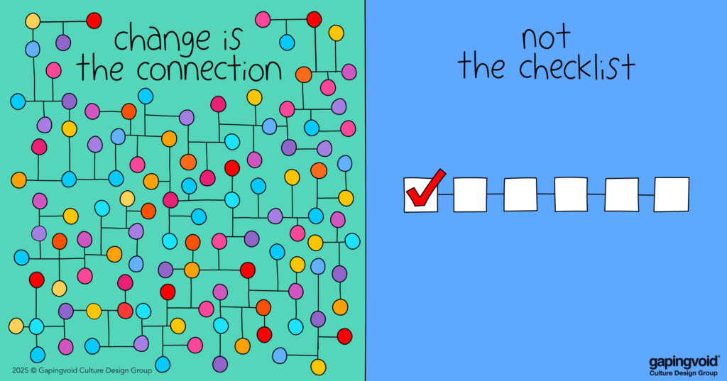 gapingvoid change is connection not the checklist